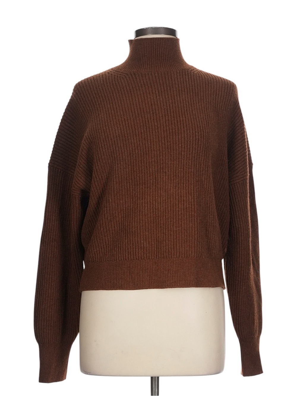 J. Crew Ribbed Turtleneck Sweater in Stretch Yarn Size L Brown Cropped Casual